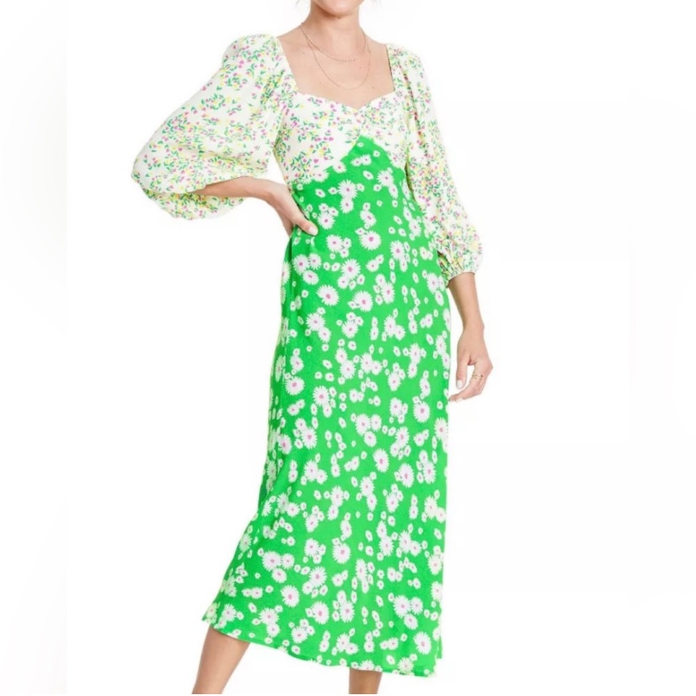 RIXO x Target Collab Daisy Long Sleeve Swing Dress - green/white floral 16/18